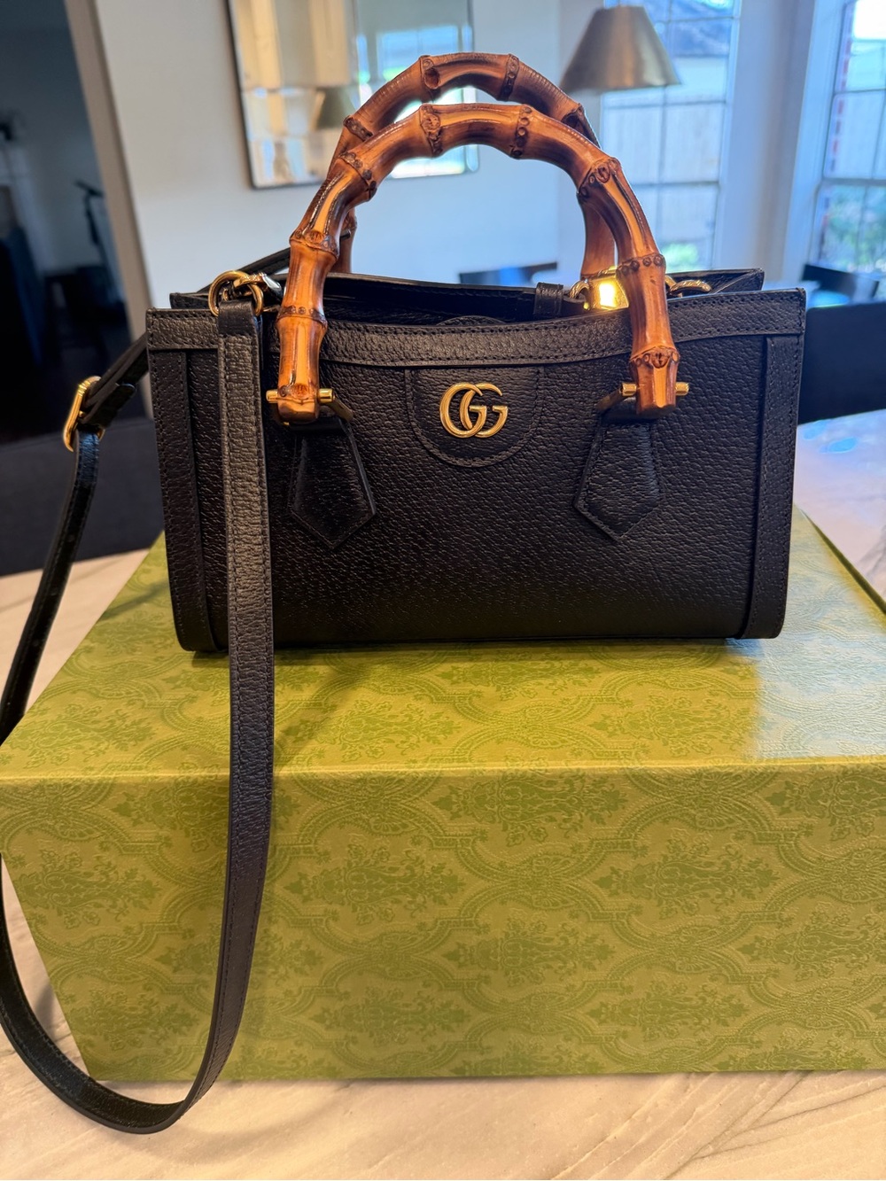 Gucci Black Leather Shoulder Bag with Bamboo Handles